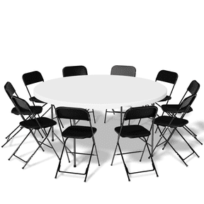 MoNiBloom 11 Pieces 5 Ft White Portable Foldable Plastic Card Table and Chair Set Folding Dining Table w/Handle Picnic Desk