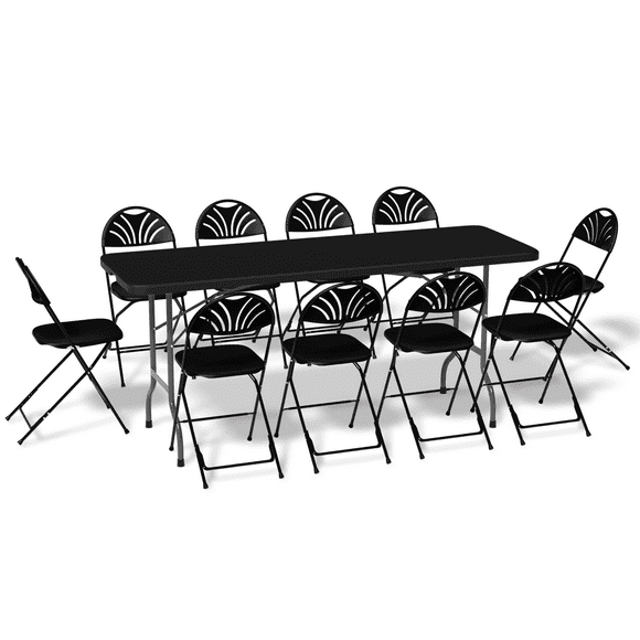 MoNiBloom 11 Pieces 6 Ft Black Portable Foldable Plastic Card Table w/Handle and Chair Set, Fold in Half Picnic Desk