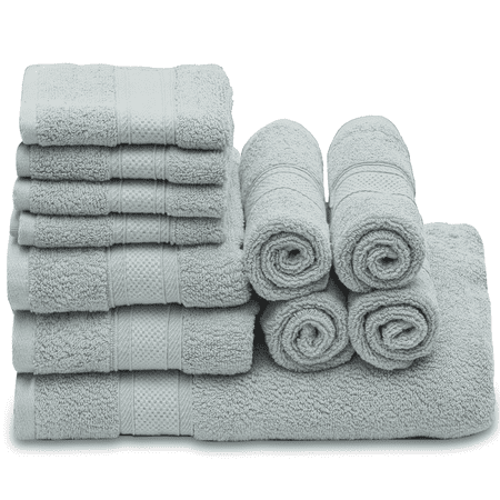 MoNiBloom 11Pcs Bath Towel Set, 100% Cotton Super Soft, Bath Towel, 2 Hand Towels and 8 Washcloths for Bathroom, Machine Washable, Gray