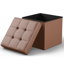 MoNiBloom 15" Cube Collapsible Ottoman with Storage, PU Leather Storage Ottoman Footrest, for Living Room Bedroom Entryway, Brown