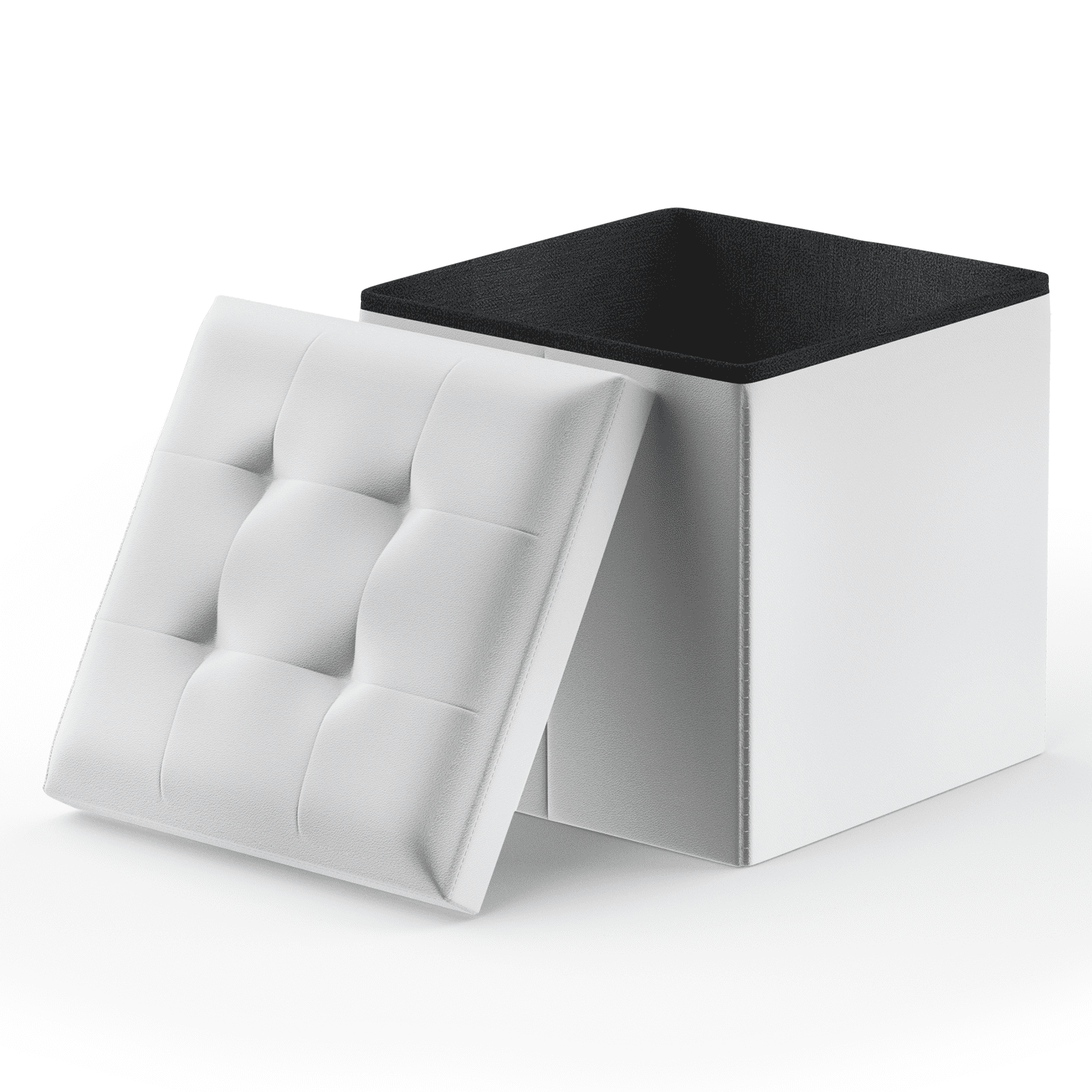 MoNiBloom 15" Cube Collapsible Ottoman with Storage, PU Leather Storage Ottoman Footrest, for Living Room Bedroom Entryway, White