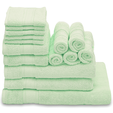 MoNiBloom 15 Piece Bathroom Towel Set, Oversized Bath Sheet, 2 Bath Towels, 2 Hand Towels and 10 Wash Cloths, 100% Cotton Super Soft Towels for Bathroom, Mint Cream Green