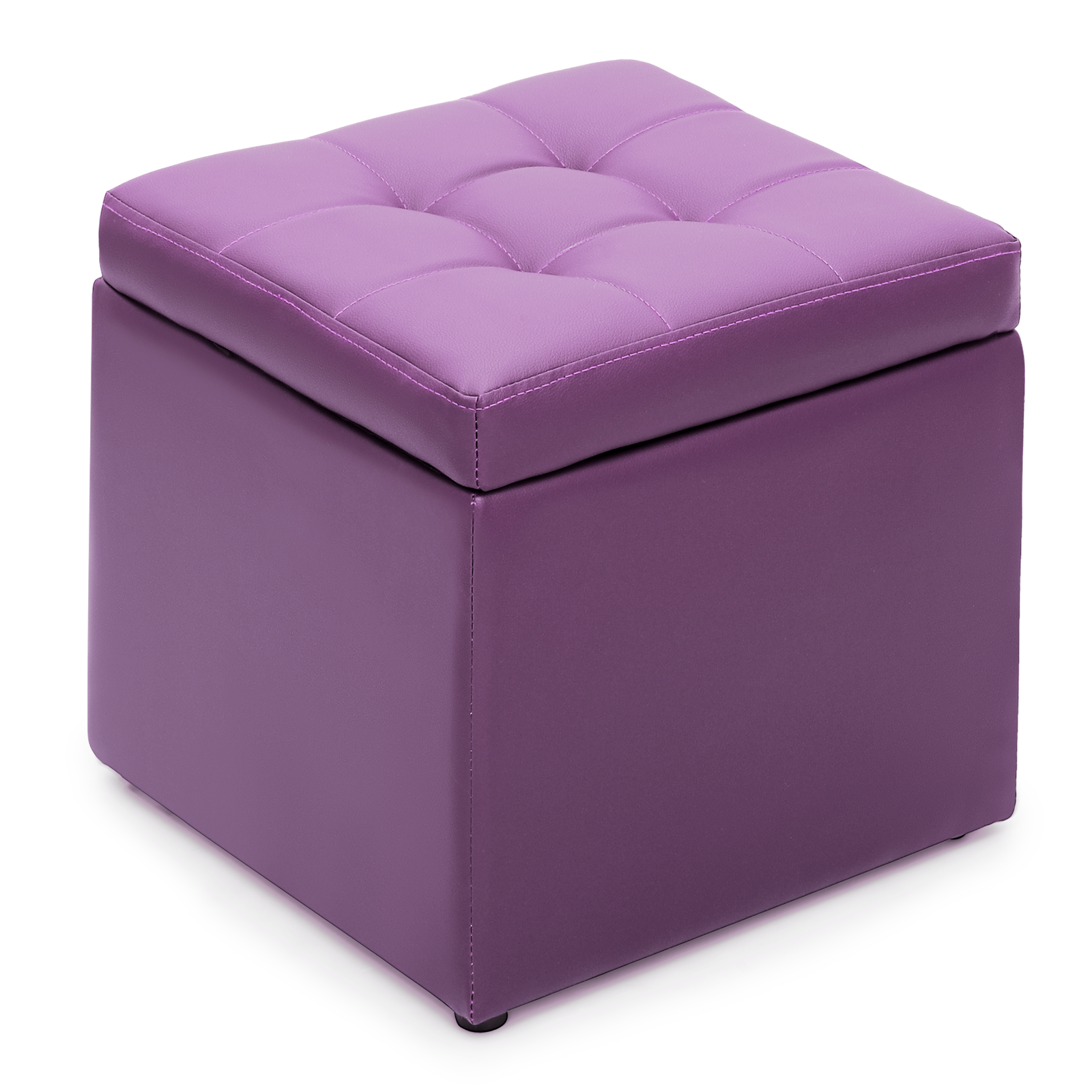 MoNiBloom 16" Square Button Tufted Storage Ottoman, PU Leather Entryway Shoe Bench, Livingroom Lift Top Pouffe Storage Cube Footstool, Purple - image 1 of 9