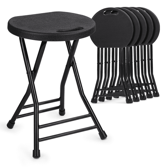 MoNiBloom 18" Set of 6 Plastic Foldable Round Stools for Adults Collapsible Skinny Chairs, 230 lbs Capacity, Black