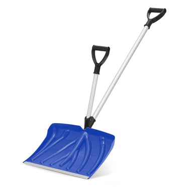 MoNiBloom 18" Snow Shovel with Spring Assisted Handle, Snow Pusher Snow Removal Tool with Anti-Strain Fore-Grip, Blue
