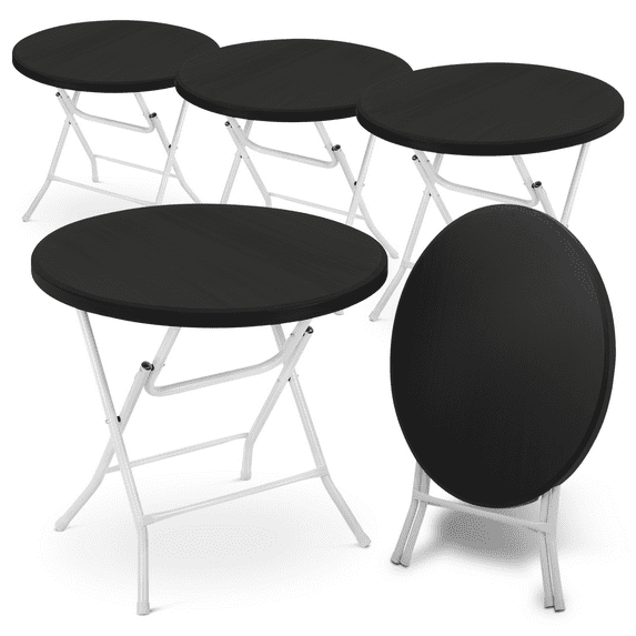 MoNiBloom 2.6Ft Round Bi-Fold Table Set of 5, Portable Plastic Commercial Card Table for Indoor Outdoor, No Assembly, Balck