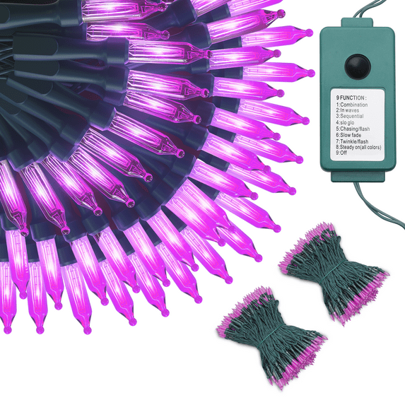 MoNiBloom 2 Pack 75Ft Fairy Lights with 200 Irreplaceable Bulbs, 8 Mode Controller and Timer Purple Color String Light for Halloween & Christmas Decoration, Waterproof, Power plug