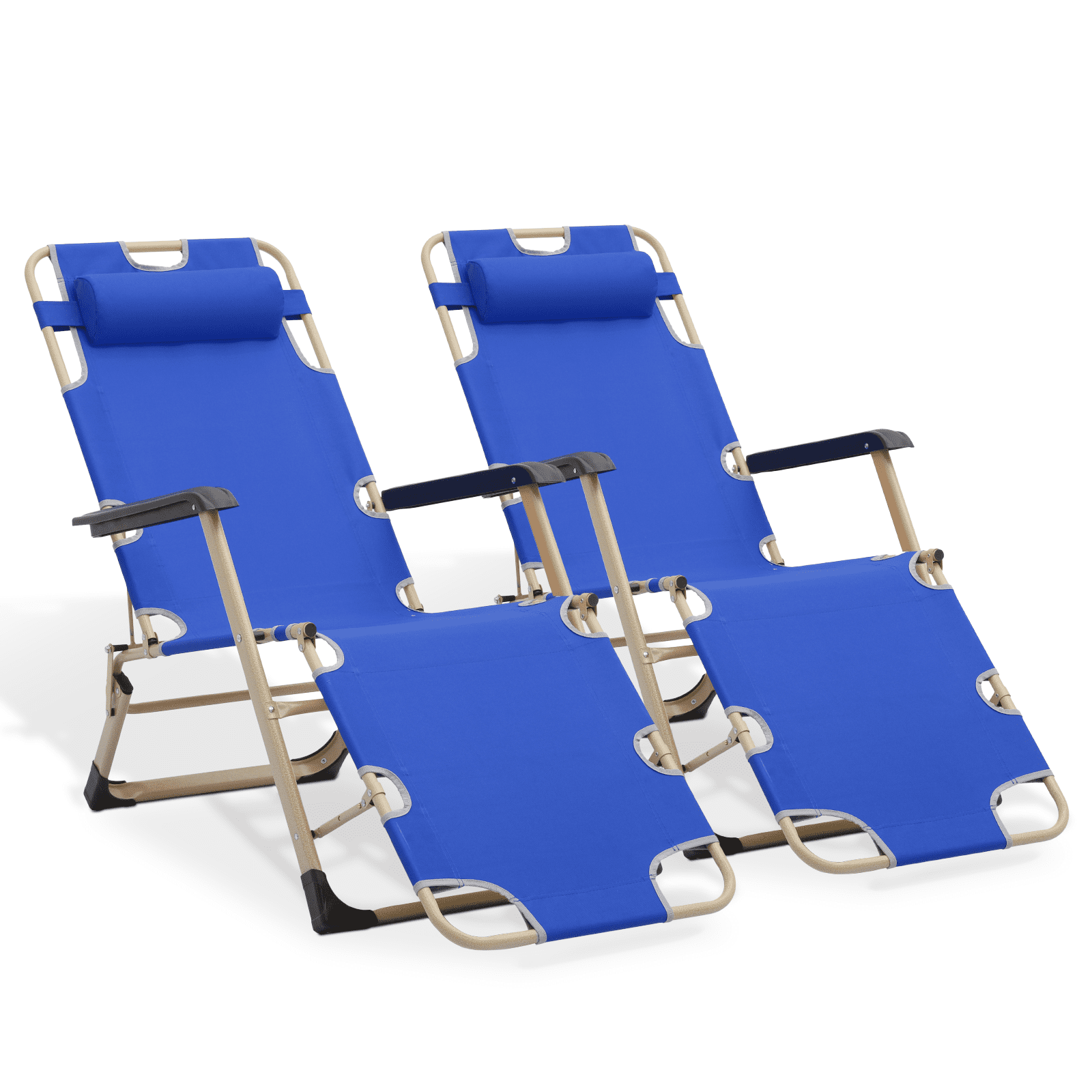 Blue Folding Outdoor Chaise Lounge Chairs with Cushions, 2-Pack