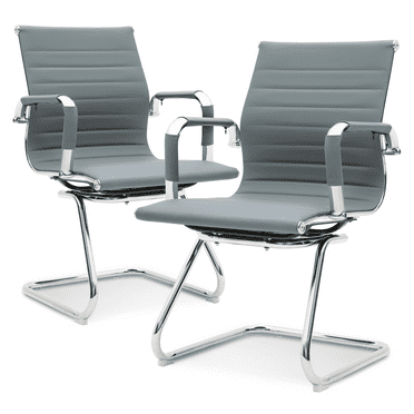 MoNiBloom 2 Pack Metal Office Guest Chairs, Reception Seat for Waiting Room/Meeting Room, with Faux Leather and Sled Base, Gray