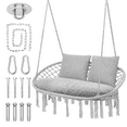 thumbnail image 1 of MoNiBloom 2-Person Hammock Chair, Hanging Hammock Macrame Swing with Cushion, Cotton Rope, Tassels, Bohemian Style Hanging Chair for Bedroom Indoor Outdoor, Grey, 1 of 8