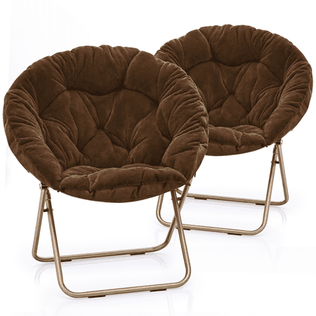 Monibloom Round Faux Fur Saucer Chair for Adults, Oversized Comfy Chair for Bedroom, Living Room, Dorm, Apartment, with Padded Folding Metal Frame, Brown (Set of 2)