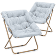 thumbnail image 1 of MoNiBloom Folding Saucer Chair Set of 2, Oversized Faux Fur Lounge Reading Seat with Thick Padded Metal Frame, for Bedroom Living Room, Blue, 1 of 9