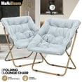 thumbnail image 1 of MoNiBloom 2 Piece Folding Saucer Chair with Cozy Faux Fur Upholstery, Lounge Moon Chair with Gold Metal Frame for Dorm Bedroom Living Room, Blue, 1 of 10