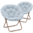 thumbnail image 1 of Monibloom Round Faux Fur Saucer Chair for Adults, Oversized Comfy Chair for Bedroom, Living Room, Dorm, Apartment, with Padded Folding Metal Frame, Blue (Set of 2), 1 of 10