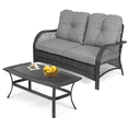 thumbnail image 1 of MoNiBloom 2 Piece Outdoor Patio Conversation Sets, Rattan Double Chair with Cushions & Coffee Table Furniture Set, for Balcony Poolside, Gray, 1 of 10