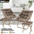 thumbnail image 1 of MoNiBloom 2-Piece Saucer Chair and Folding Footrest Stool Set, Soft Faux Fur Oversized Accent Chair, Metal Frame Moon Chair for Bedroom Living Room, Beige, 1 of 11