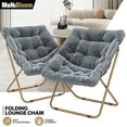 thumbnail image 1 of MoNiBloom 2 Pieces 27.5" Square Foldable Saucer Chair, Soft Faux Fur Oversized Folding Accent Chair Lounge Moon Chair with Metal Frame for Bedroom, Gray, 1 of 10
