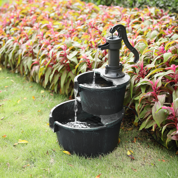 Recirculating Waterfall MoNiBloom 2 Tier Barrel Waterfall Fountain for Backyard, Yard, Outside ...