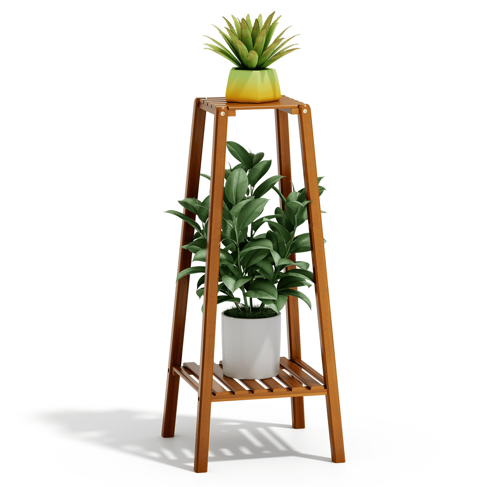 MoNiBloom 2 Tier Plant Stand Indoor Outdoor, Bamboo Corner Plant Shelf