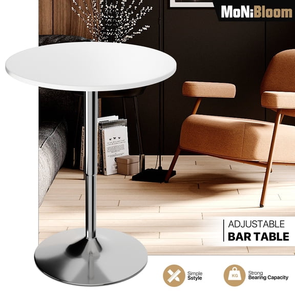 MoNiBloom 23.6" Round Swivel Bar Pub Table with Wood Top, Adjustable Height 27.5"-35.7" Living Room Dining Room Bar Cocktail Table, White
