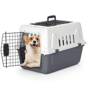 MoNiBloom 22 Pet Cage Portable Travel Carrier Transport Box, Hard Sided Dog Cat Kennel with Handle and 2 Doors, Airline Approved, White/Grey
