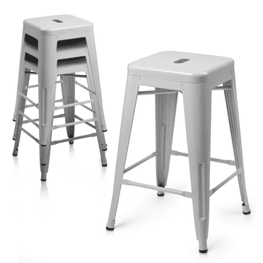 MoNiBloom 24" Metal Bar stools, Stackable Counter Height Bar Chair Set of 4, Gray