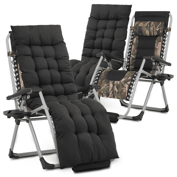 MoNiBloom Reinforced Zero Gravity Chair Set of 2, Folding Pool Beach Lounger, Chaise with Cushion, Headrest and Foot Pads, Jungle w/Black Pad