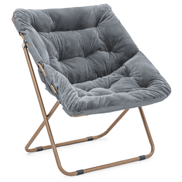 MoNiBloom 27.5" Square Foldable Saucer Chair, Soft Faux Fur Oversized Folding Accent Chair Lounge Moon Chair with Metal Frame for Bedroom Living Room, Gray