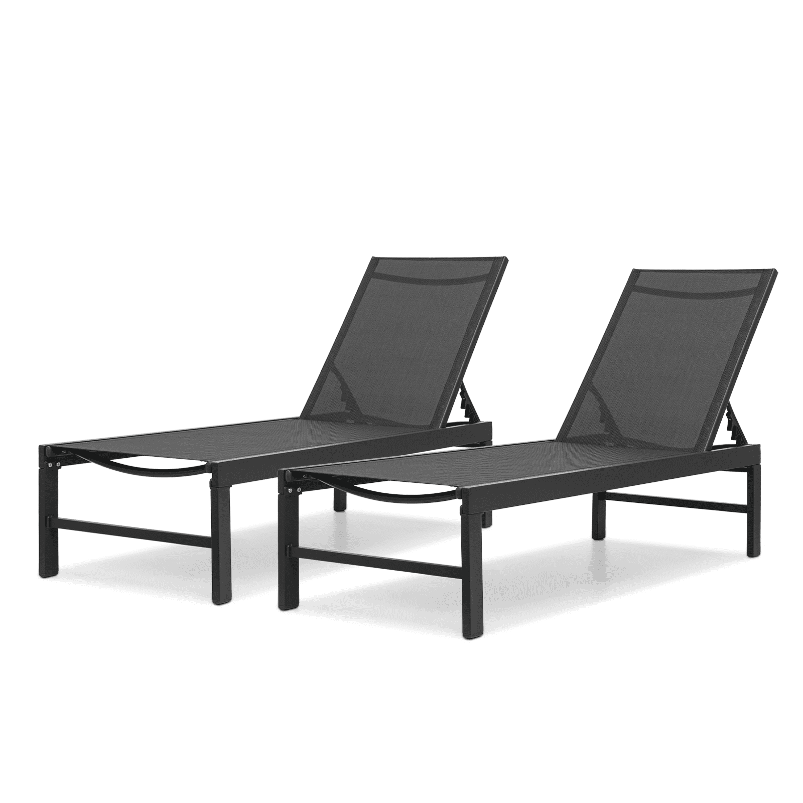 Black Aluminum Outdoor Chaise Lounge Set with Adjustable Backrest