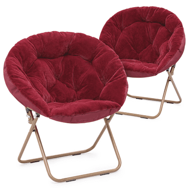 MoNiBloom 2Pcs Saucer Chair Soft Faux Fur Oversized Folding Accent Chair Lounge Lazy Chair Moon Chair with Metal Frame for Bedroom Living Room, Red