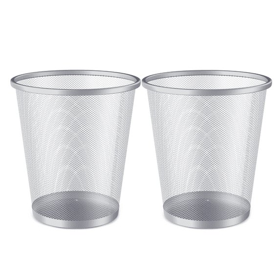 MoNiBloom 2pcs 5 Gallon Open Top Mesh Trash Cans, Iron Round Wire Wastebasket, Wire Dustbin for Kitchen Bathroom Office, Silver