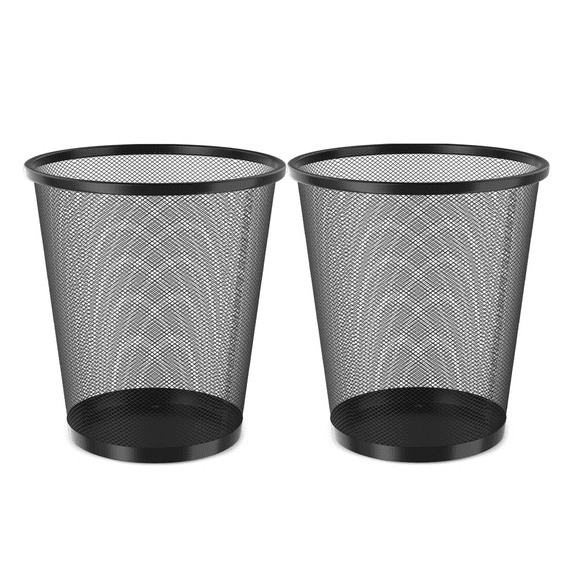 MoNiBloom 2pcs 5 Gallon Open Top Waste Paper Basket, Iron Round Wire Bin, Non-Slip Base Mesh Trash Cans, for Kitchen Bathroom Office, Black