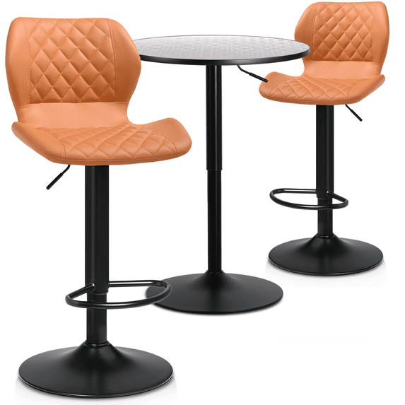 MoNiBloom 3 Pcs Metal Bar Set with Adjustable Height Bar Stool and Table, Silver/Brown
