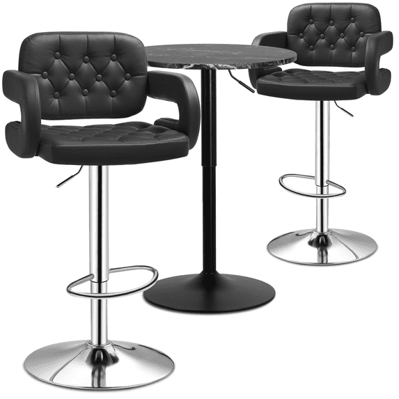 MoNiBloom 3 Piece Bar Table and Chair Set, 23.5" Bar Table and PU Leather Bar Stools with Hollow Upholstered Back for Kitchen