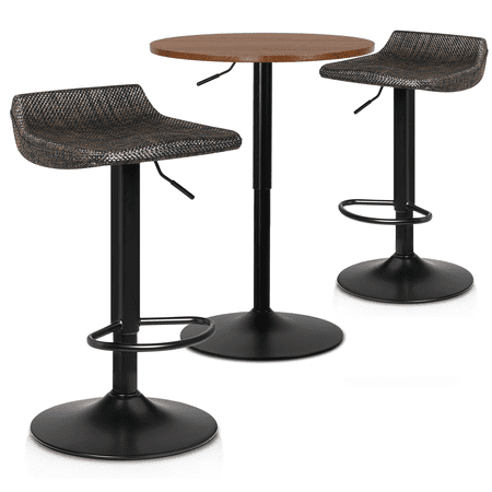 MoNiBloom 3 Piece Bar Table and Chair Set, 23.5" Bar Table with Metal Base and Counter Height Barstools with Footrest for Kitchen