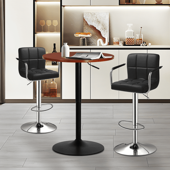 MoNiBloom 3 Piece Bar Table and Chair Set, 23.5" Cocktail Tables and Height Adjustable Bar Stools for Dining Counter Pub