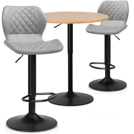 MoNiBloom 3 Piece Bar Table and Chair Set, 31.5" Round Cocktail Bistro Table and Adjustable Counter Height Barstool for Breakfast