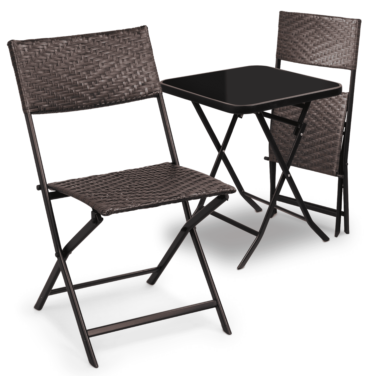 Brown 3-Piece Rattan and Glass Patio Bistro Set