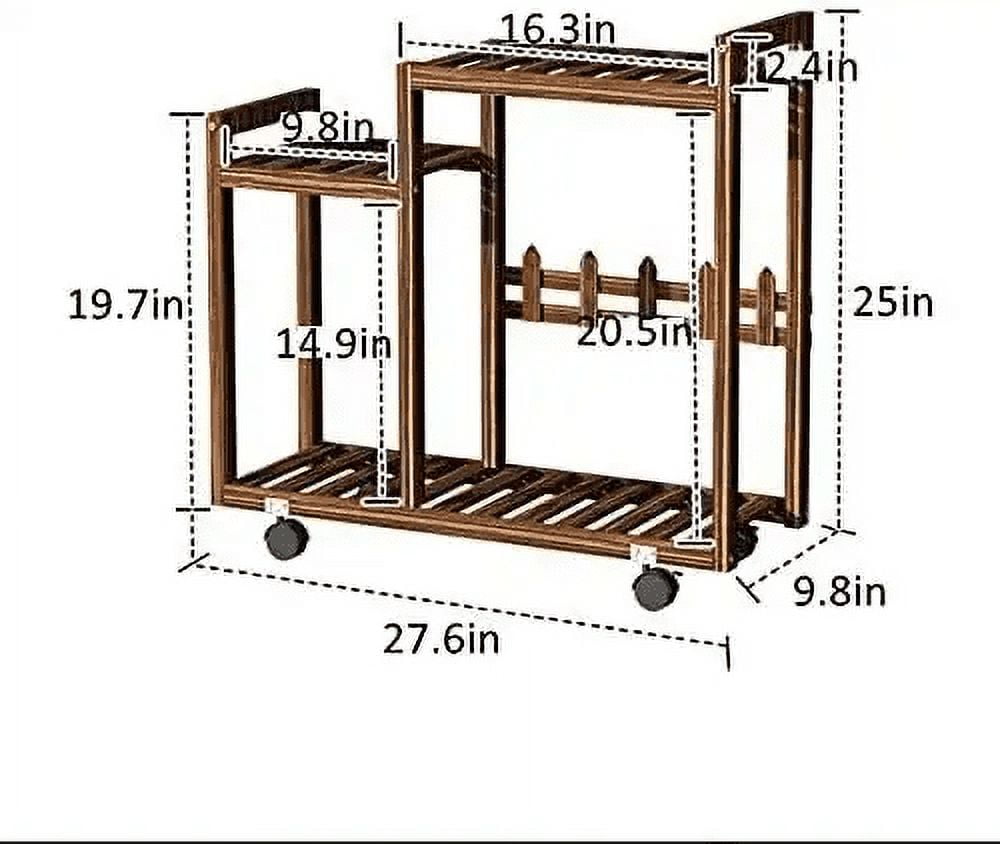MoNiBloom Mobile 3 Tier Pine Wood Plant Stand with Wheels, Indoor Home ...