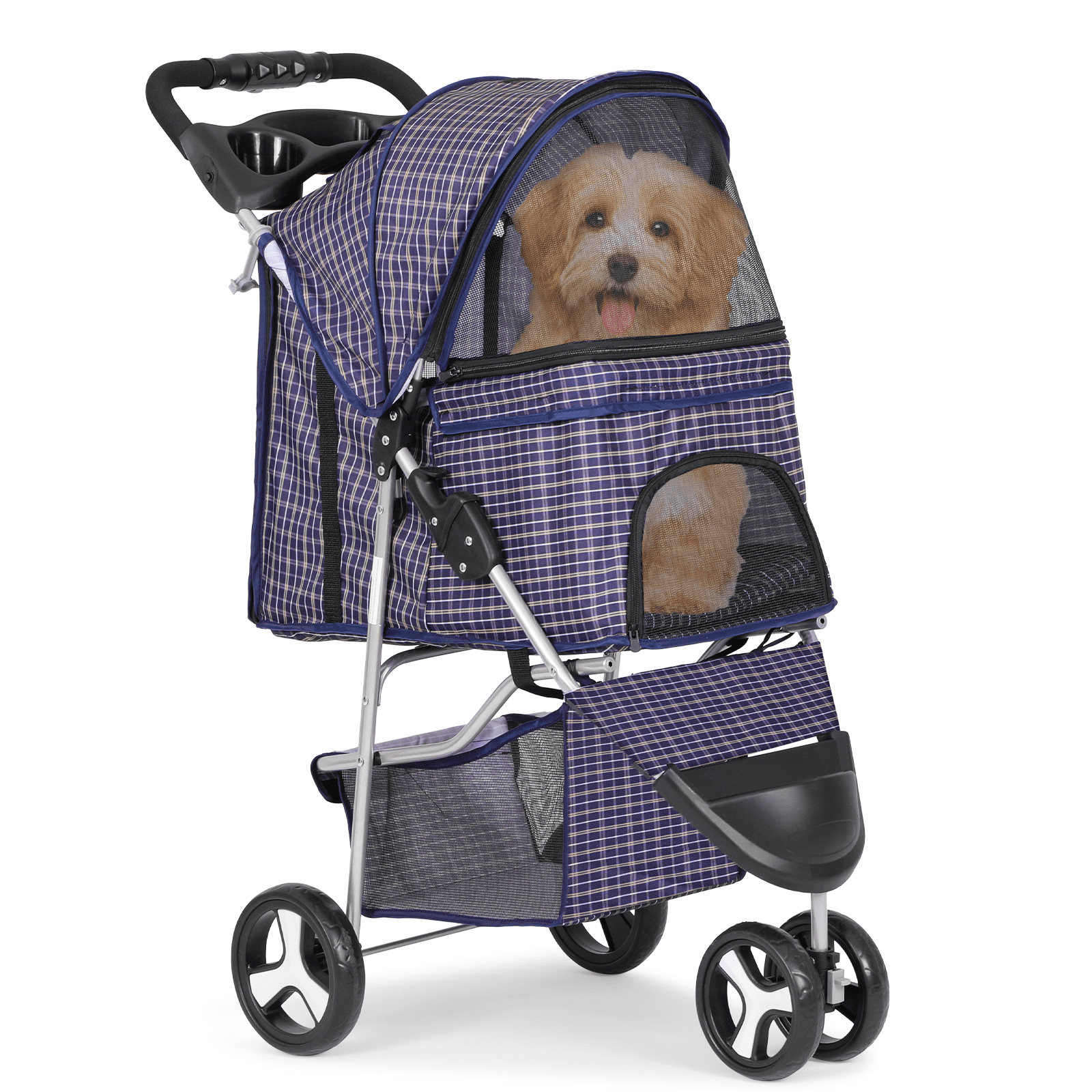 MoNiBloom Foldable Pet Stroller with Storage Cup Holder Navy Blue for Small and Medium Cats Dogs Walmart