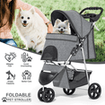 thumbnail image 1 of MoNiBloom 3 Wheel Folding Pet Dog Stroller, Foldable Lightweight Trolley with Storage Basket, Cup Holder and 360° Rotating Front Wheel for Small Medium Dogs, Gray, 1 of 15