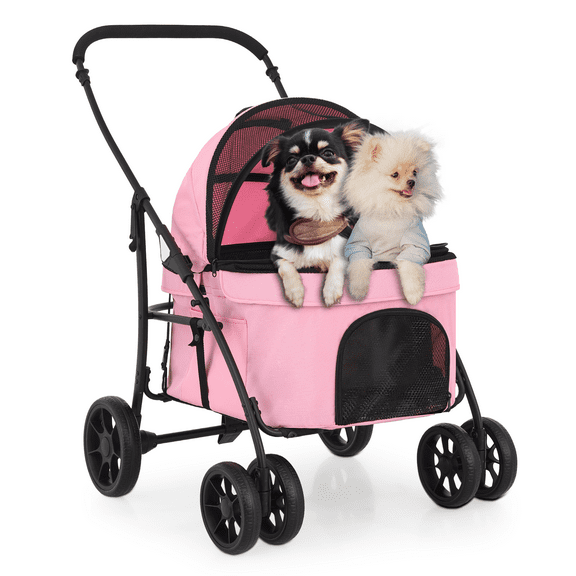 MoNiBloom 3-in-1 Pet Stroller, 4 Wheels Cat Dog Stroller, Doggy Stroller with Detachable Carrier, for Small and Medium Dogs,, Pink