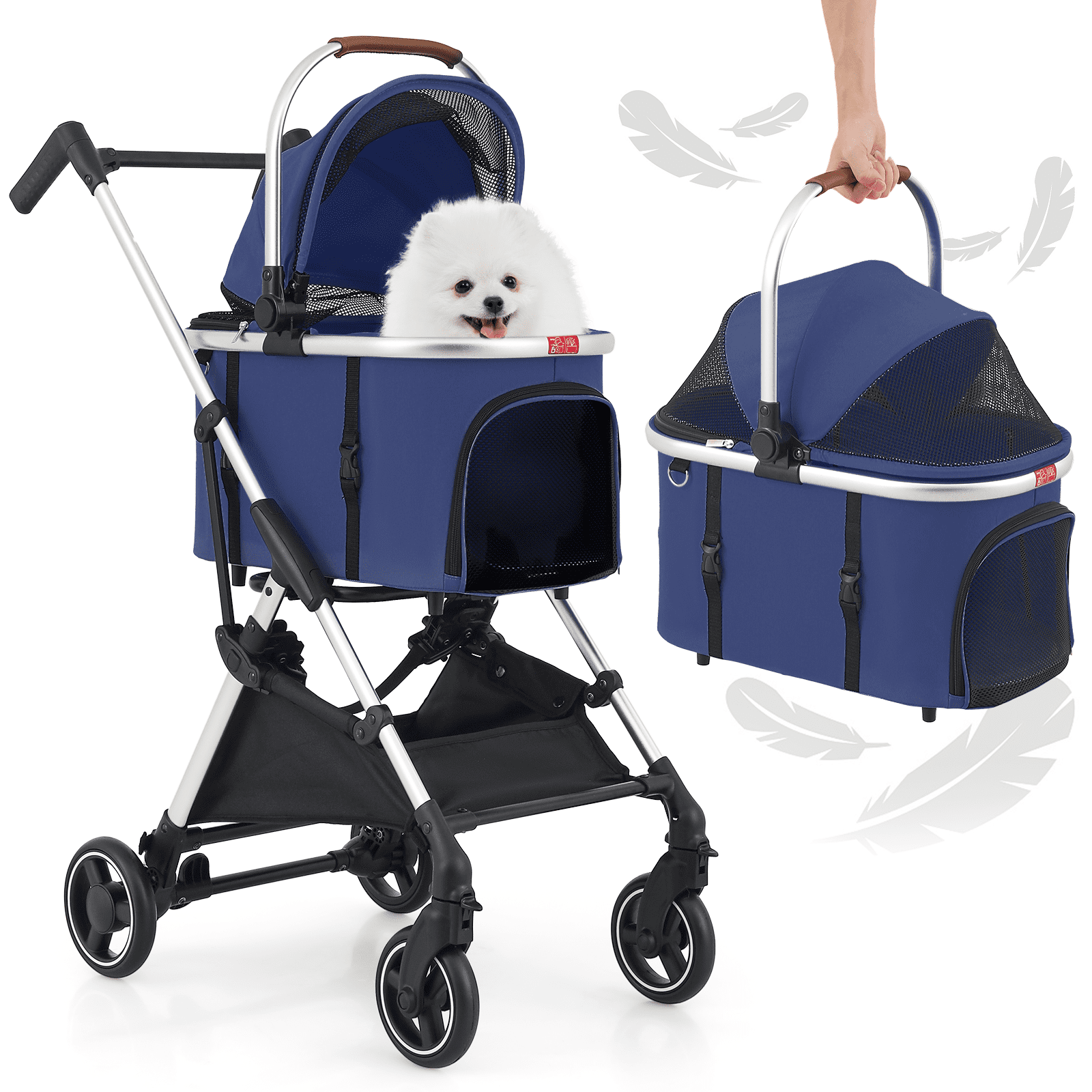 Lightweight Aluminum Pet Stroller with Detachable Carrier