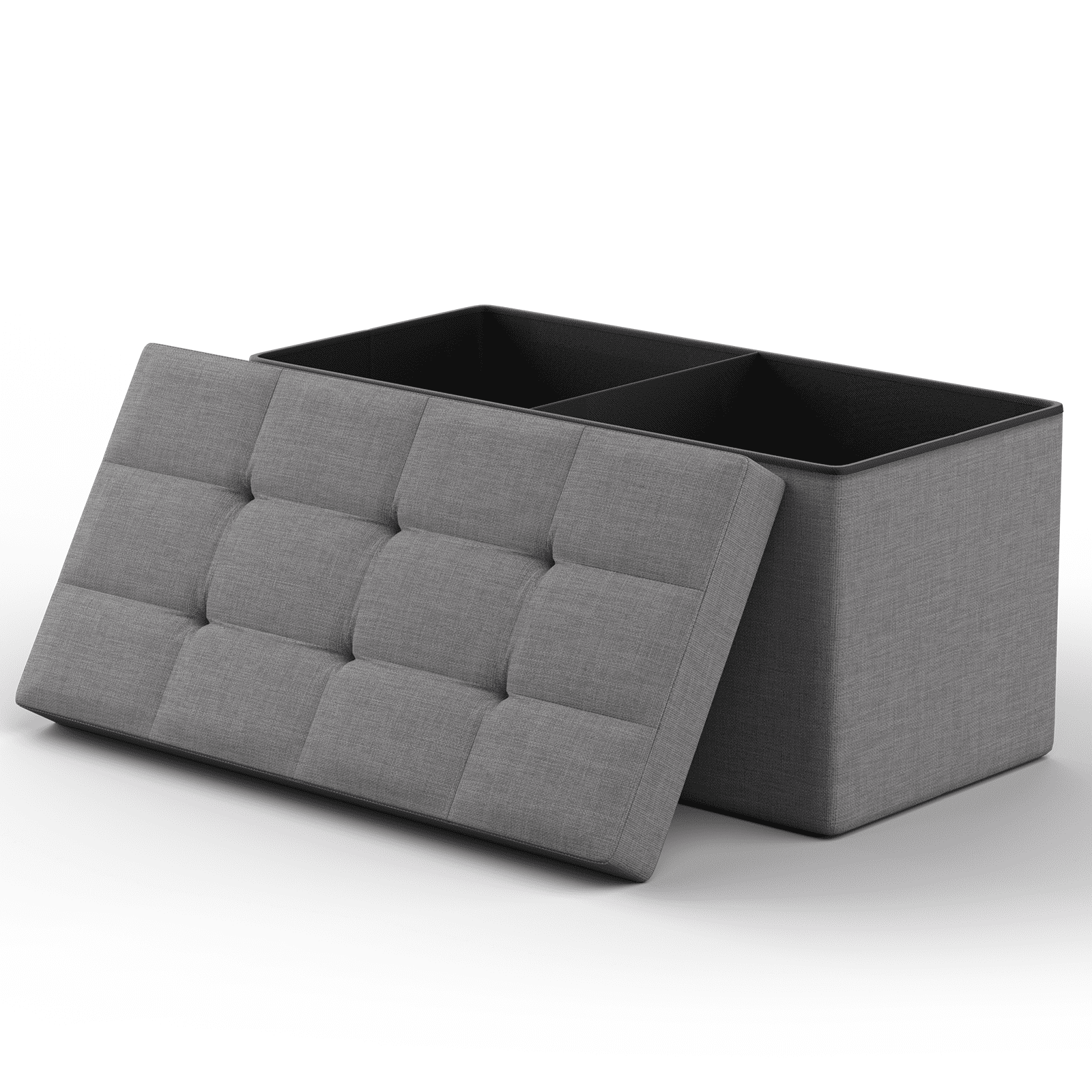 MoNiBloom 30" Folding Storage Ottoman Bench, Cotton-linen Collapsible Footrest Ottoman with Storage, for Living Room Bedroom Entryway, Dark Gray