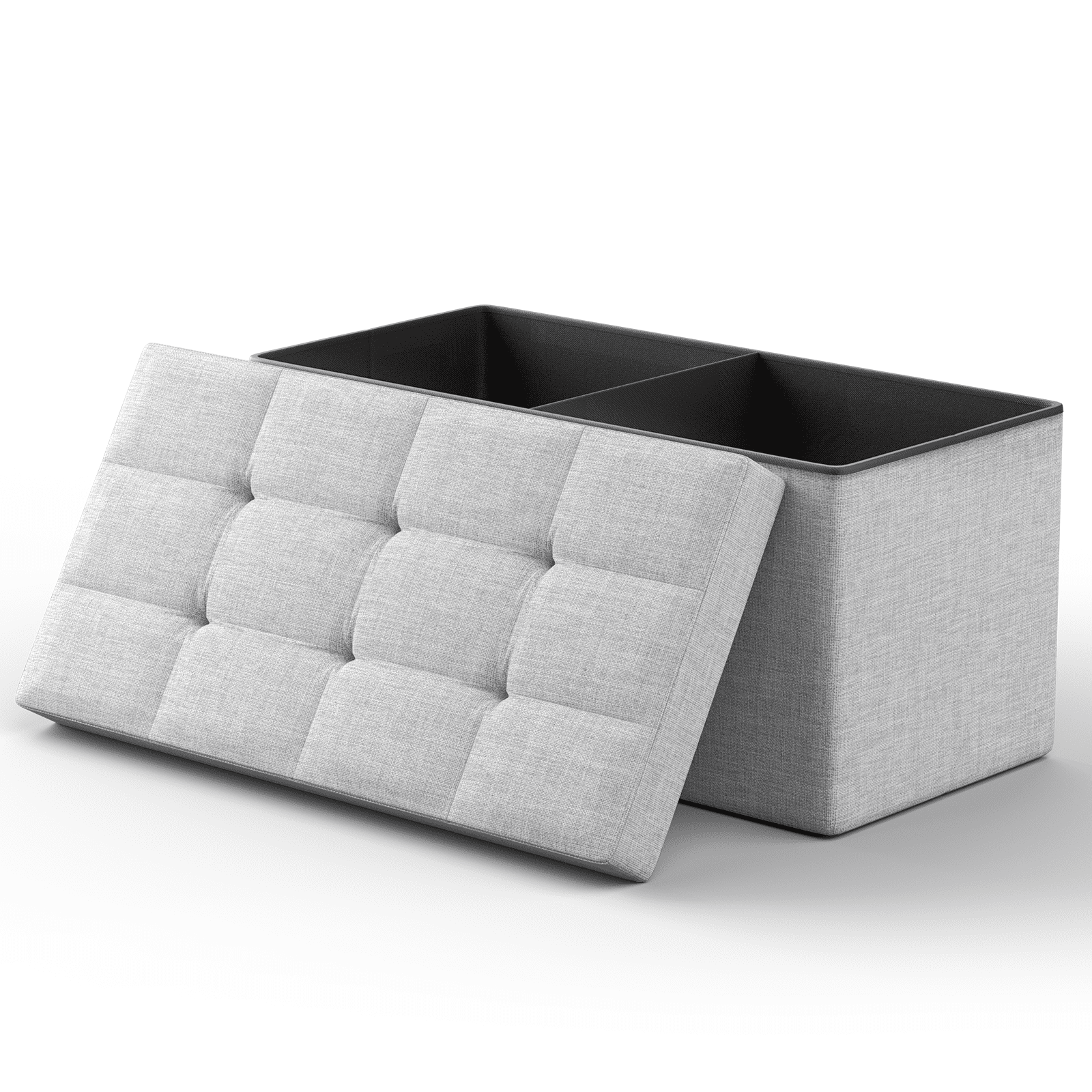 MoNiBloom 30" Folding Storage Ottoman Bench, Cotton-linen Collapsible Footrest Ottoman with Storage, for Living Room Bedroom Entryway, Light Gray
