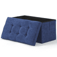 thumbnail image 1 of MoNiBloom 30" Folding Storage Ottoman Bench, Cotton-linen Collapsible Footrest Ottoman with Storage, for Living Room Bedroom Entryway, Navy Blue, 1 of 8