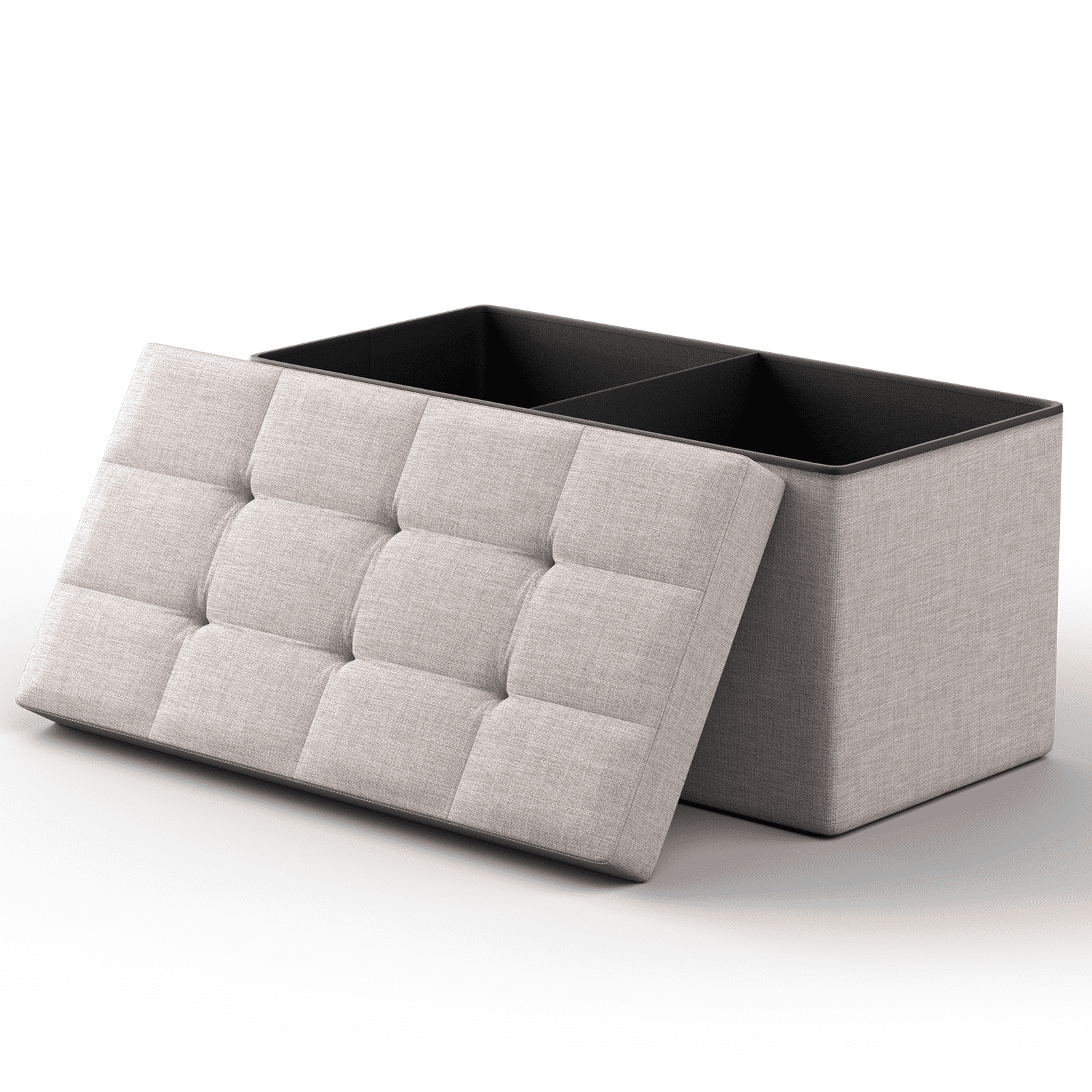 MoNiBloom 30" Folding Storage Ottoman Bench, Cotton-linen Collapsible Footrest Ottoman with Storage, for Living Room Bedroom Entryway, Sandy Beige