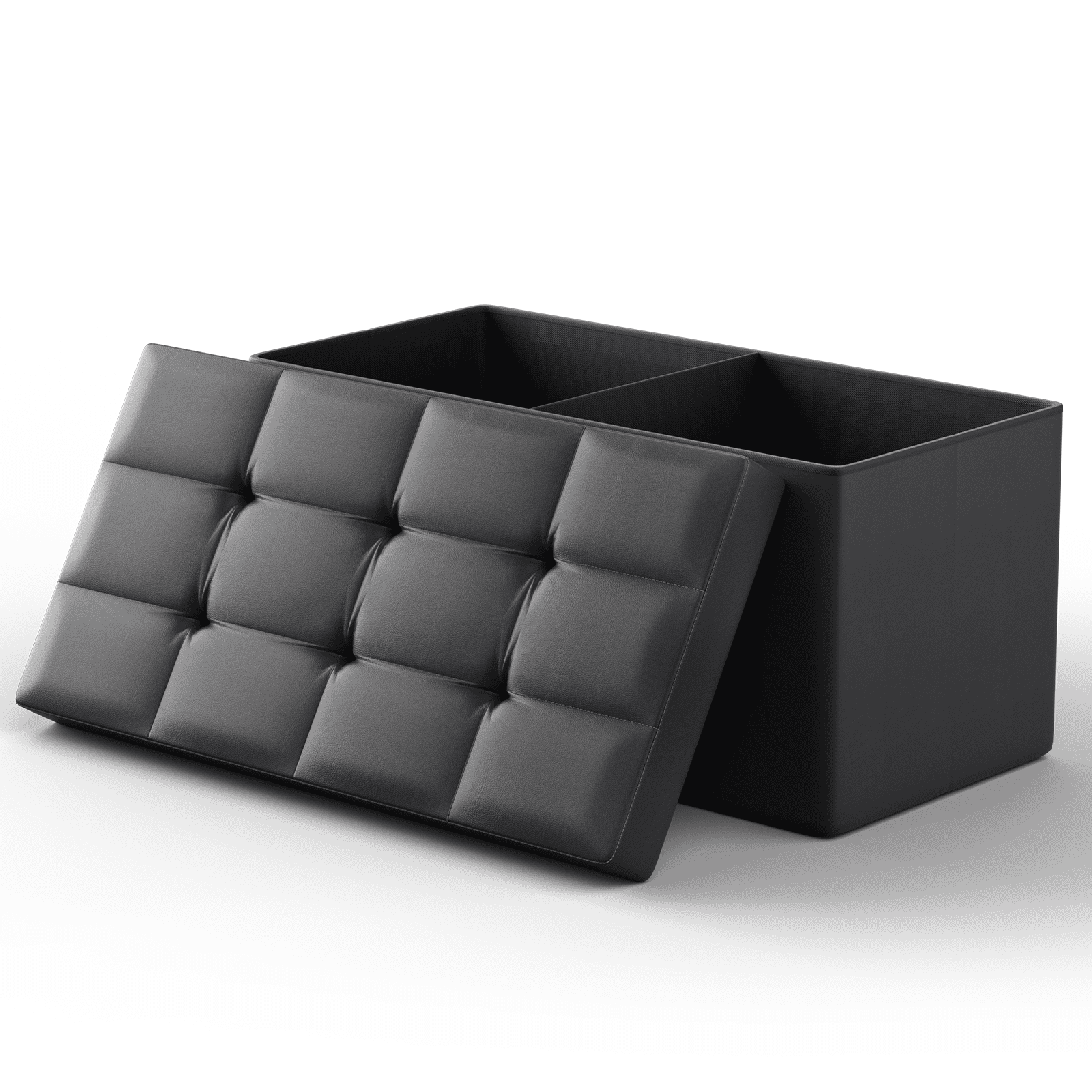 MoNiBloom 30" Folding Storage Ottoman Bench, PU Leather Collapsible Footrest Ottoman with Storage, for Living Room Bedroom Entryway, Black