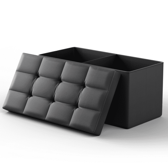 MoNiBloom 30" Folding Storage Ottoman Bench, PU Leather Collapsible Footrest Ottoman with Storage, for Living Room Bedroom Entryway, Black