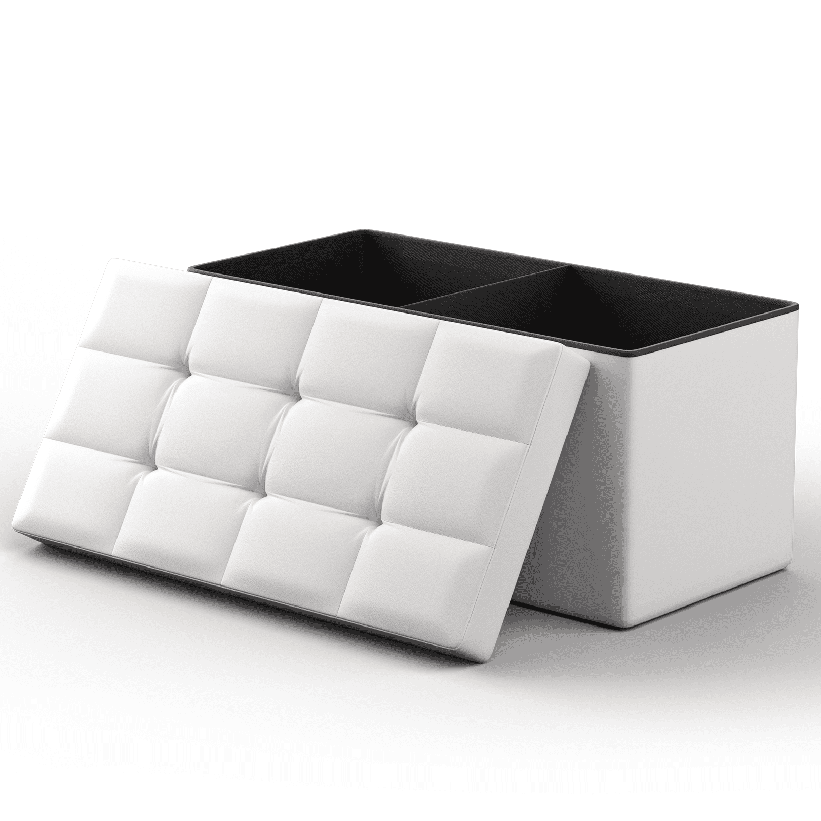 MoNiBloom 30" Folding Storage Ottoman Bench, PU Leather Collapsible Footrest Ottoman with Storage, for Living Room Bedroom Entryway, White